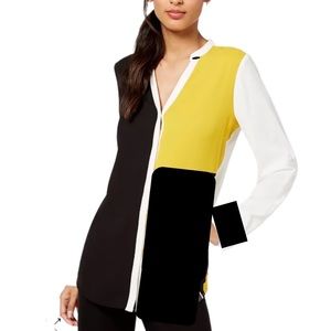 JULIO, Colorblocked Split-Neck Blouse